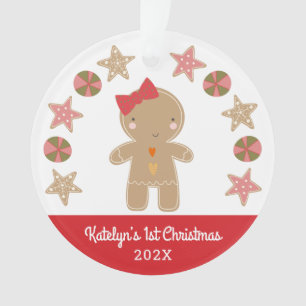 Adorno Foto Primera Navidad Gingerbread Chica Red