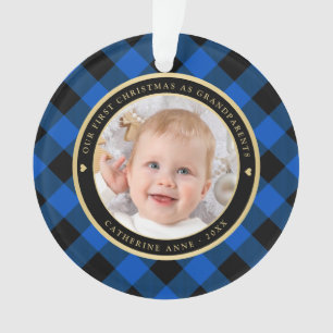 Adorno Foto Rustic Blue Black Plaid First Grandfather