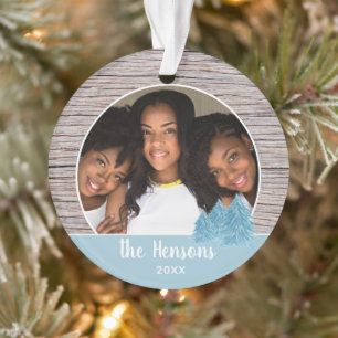 Adorno Foto Rustic Wood Blue Christmas Tree