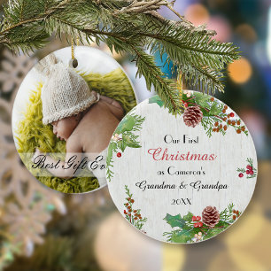 Adorno Foto Rústica Abuelos Primeras Navidades de su Niet