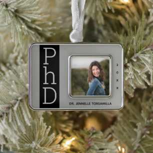Adorno Foto Silver Black PhD Graduation Navidades Orname