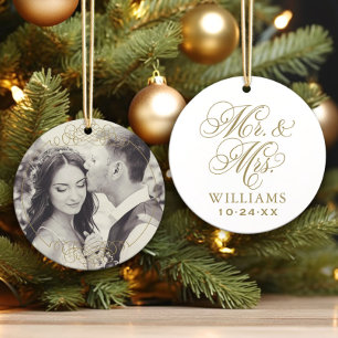 Adorno Fotomontaje de Bodas Vintage Gold para Sr y Sra
