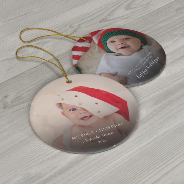Adorno Fotos modernas para bebés Primera Navidad personal (First Christmas Baby Photos Cute Ceramic Ornaments)