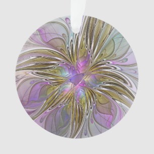 Adorno Fractal floral colorido con rosado y oro