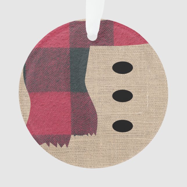 Adorno Fun Farmhouse Burlap Snowman Plaid Scarf & Button (Anverso)