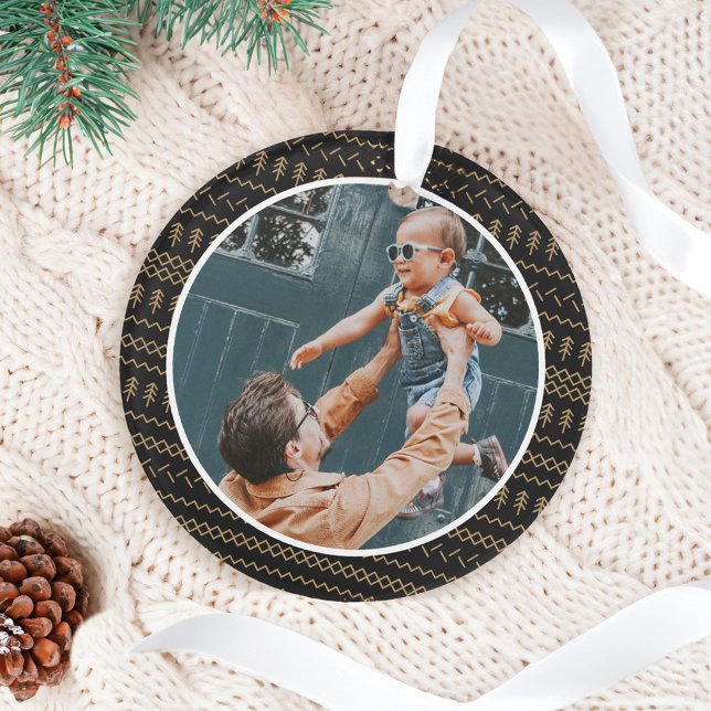Adorno Fun Festive Black Knited Stitched Pattern Photo (Fun Festive Black Knitted Stitched Pattern Photo Ornament)