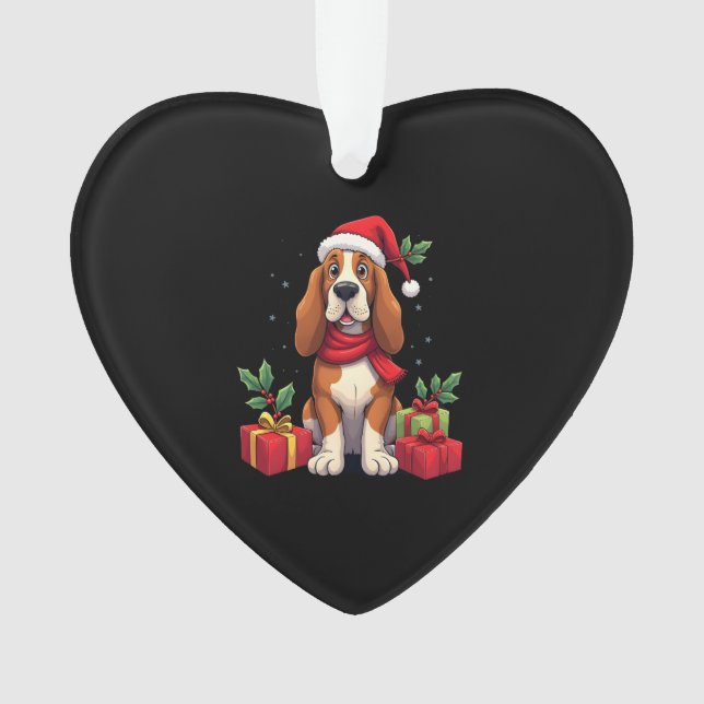 Adorno Funny Basset Hound Dog Christmas Outfits Santa Hat (Anverso)