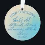 Adorno Funny Book Club Friends Wine Cita Winter Blue<br><div class="desc">Perfecto ornamento del club de libros para su intercambio de regalos con adornos de vacaciones. Cita divertida de Oliver Goldsmith "Me encanta todo lo que es viejo,  viejos amigos,  viejos tiempos,  viejos modales,  viejos libros,  viejo vino". Fondo azul invernal con fuente estilo escritura a mano azul.</div>