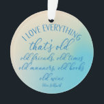 Adorno Funny Book Club Friends Wine Cita Winter Blue<br><div class="desc">Perfecto ornamento del club de libros para su intercambio de regalos con adornos de vacaciones. Cita divertida de Oliver Goldsmith "Me encanta todo lo que es viejo,  viejos amigos,  viejos tiempos,  viejos modales,  viejos libros,  viejo vino". Fondo azul invernal con fuente estilo escritura a mano azul.</div>