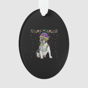 Adorno Funny Boston Terrier con máscara de carnaval Mardi