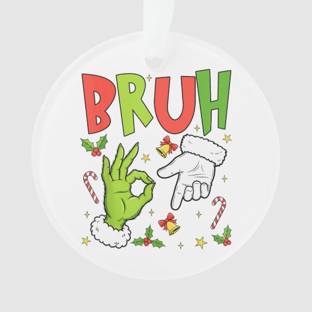 Adorno Funny Christmas Design with ‘BRUH’, Cartoon Hands, (Anverso)