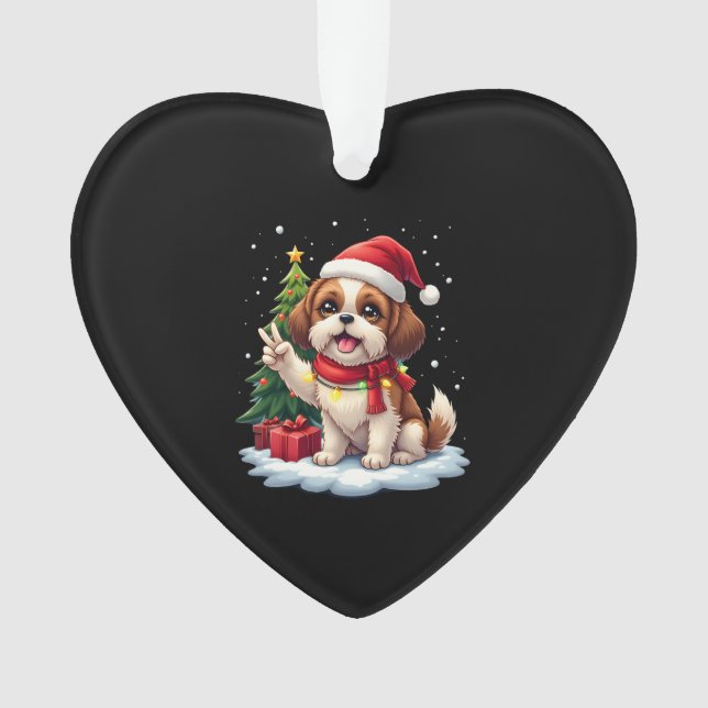 Adorno Funny Peace Hand Shih Tzu Christmas Lights Womens  (Anverso)