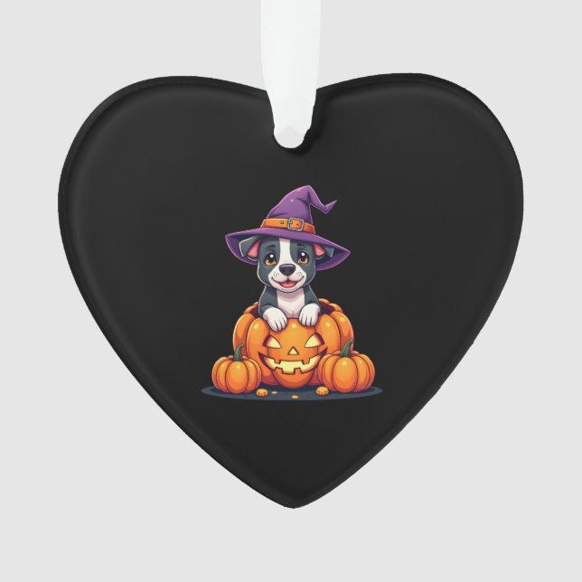 Adorno Funny Pitbull Witch Pumpkin Dog Halloween Mens Wom (Anverso)