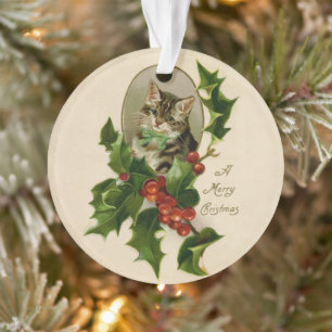 Adorno Gatito Victoriano de Navidad en Tabby Antiguo con