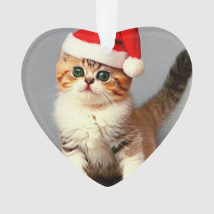 Adorno Gatito vintage de Navidad con sombrero de Santa