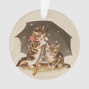 Adorno Gatitos antiguos bajo paraguas arte de gato antigu
