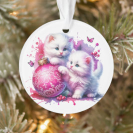 Adorno Gatitos blancos lindos jugando con la Navidad rosa