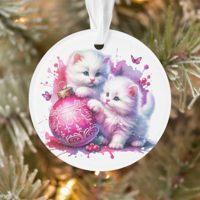 Adorno Gatitos blancos y dulces jugando con Navidades ros (Árbol)