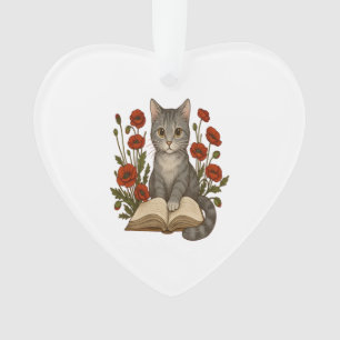 Adorno Gato bibliófilo � Gato lindo leyendo con amapolas