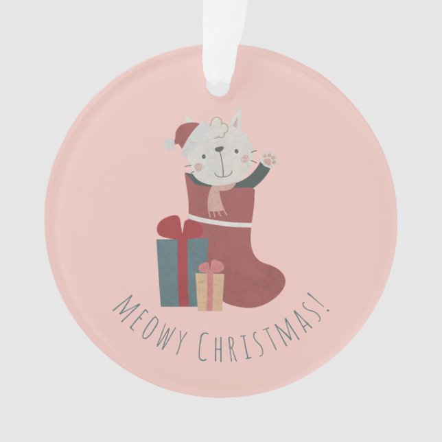 Adorno Gato blanco lindo en calcetines de Navidades (Anverso)