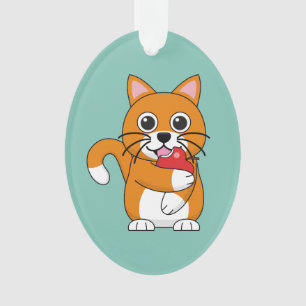 Adorno Gato blanco Naranja lindo comiendo Personalizado d