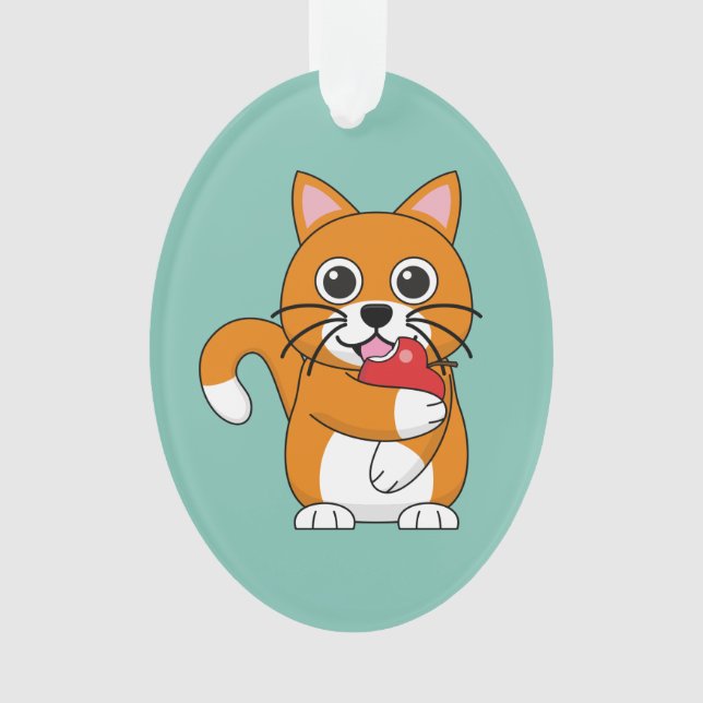 Adorno Gato blanco Naranja lindo comiendo Personalizado d (Anverso)