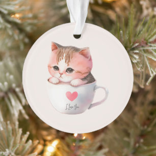 Adorno Gato blanco-rosado en una taza de té (2)