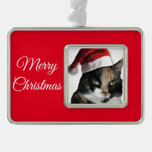 Adorno Gato de Calico con un Gorra de Santa Claus