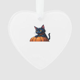 Adorno Gato de Halloween en Parche de Calabaza Encantada