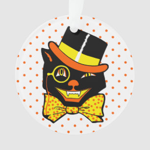 Adorno Gato de Halloween vintage en sombrero superior