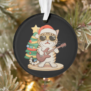 Adorno Gato de Navidad tocando guitarra Rock Jazz Sombrer