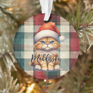 Adorno Gato de Santa de Cuadros de Navidad con Nombre