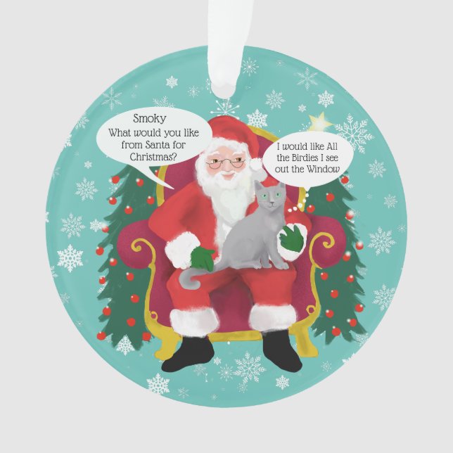 Adorno Gato gris gracioso visita a Navidades de Santa Per (Anverso)