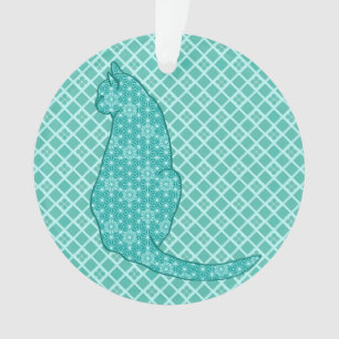 Adorno Gato japonés - Impresión de kimono turquesa