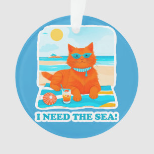 Adorno Gato Jengibre en la Playa Necesito el Mar Verano