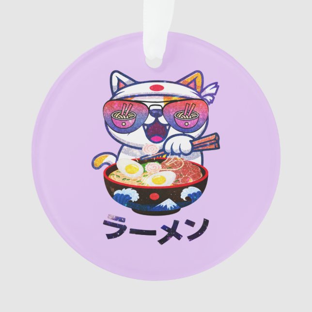 Adorno Gato Kawaii comiendo fideos Ramen (Anverso)