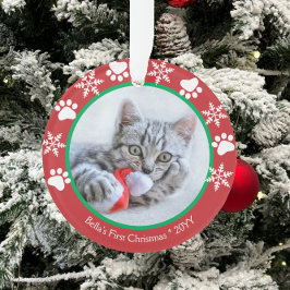 Adorno Gato Lindo Primera Navidad Copos de Nieve Huellas