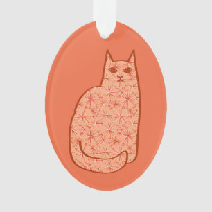Adorno Gato moderno de medio siglo, Naranja de coral y bl