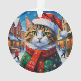 Adorno Gato Navideño Festivo con Gorro de Santa