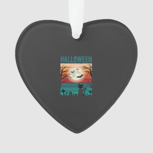 Adorno Gato Negro De Halloween Luna Cementerio Retro Vect