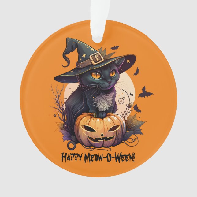 Adorno Gato negro "Happy Meow-O-Ween" y Jack-o-Lantern (Anverso)