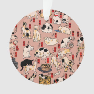 Adorno Gato Patrón Ukiyo-e Japonés Antiguo: Kuniyoshi
