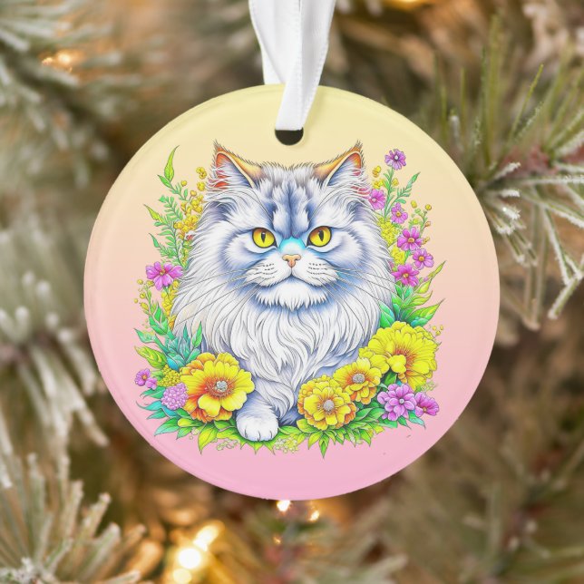 Adorno Gato persa en flores Navidades personalizados (Árbol)