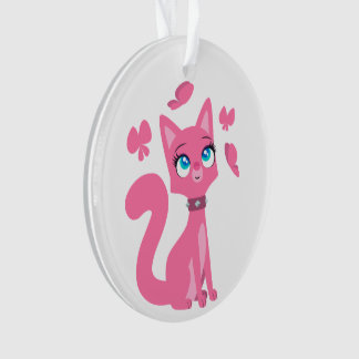 Adorno Gato y mariposas Personalizado rosado