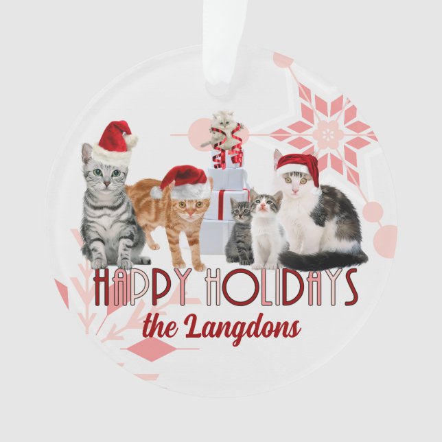 Adorno Gatos de vacaciones Personalizado rojo y copo de n (Anverso)