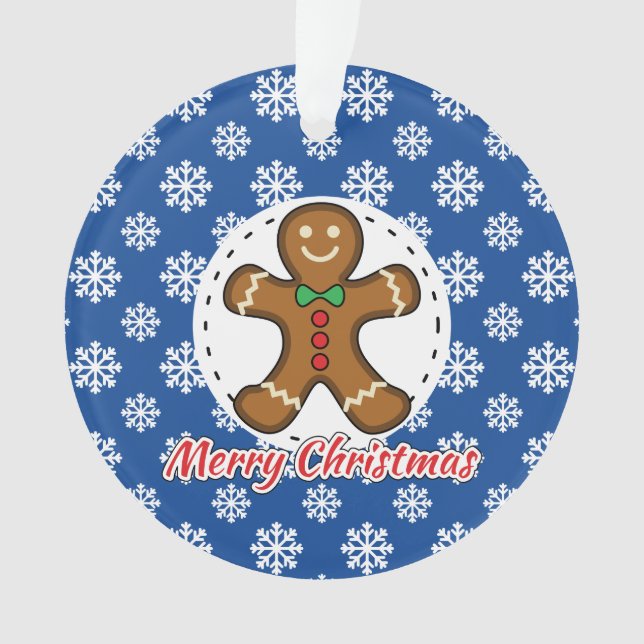 Adorno Gingerbread - Blue Snowflakes Pattern - Merry Xmas (Anverso)