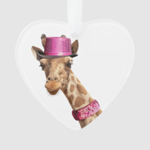 Adorno Giraffe en gorra rosa brillante