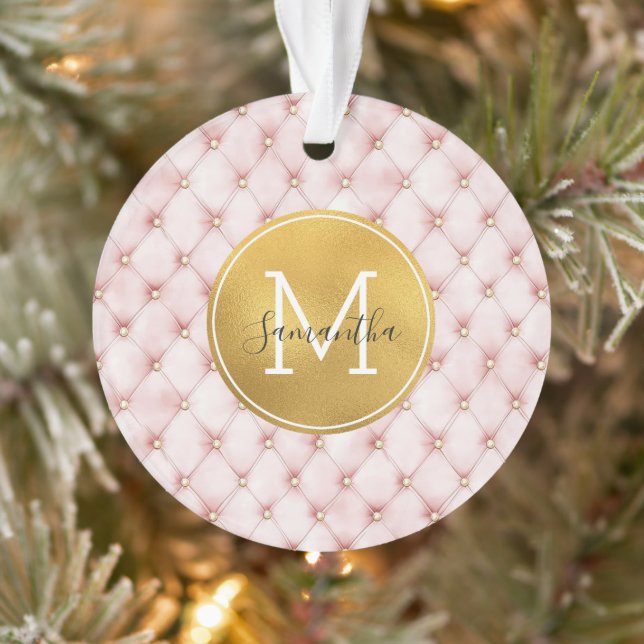 Adorno Girly Pink Gold Watercolor Confetti Monogram (Árbol)