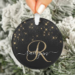 Adorno Glam Gold Purpurina Diamond Sparkle Elegant Monogr<br><div class="desc">Crea tu propio ornamento de brillo de diamante negro y dorado personalizado con tu monograma y nombre personalizado.</div>