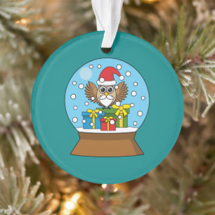 Adorno Globe de nieve con búho de Santa Claus